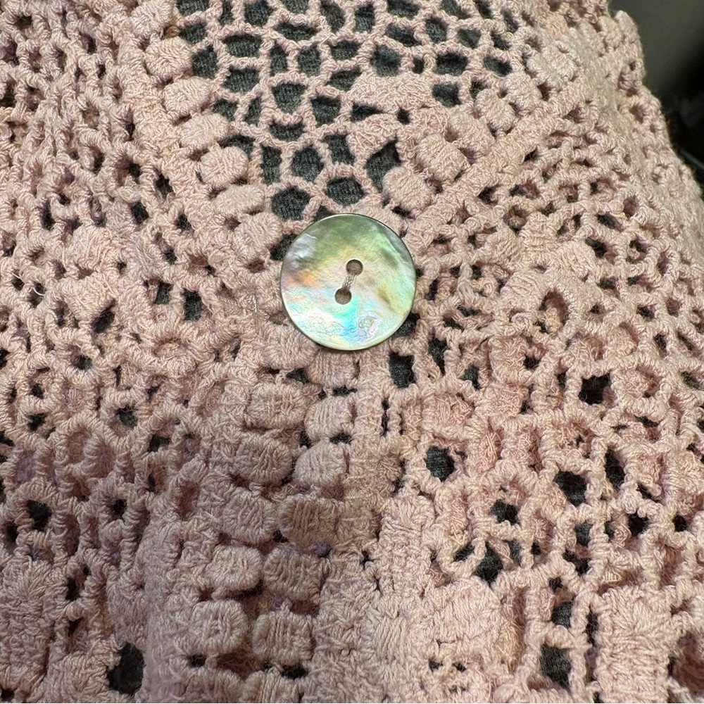 Y2K Boho Open-Net Crochet Cardigan Rabbit Rabbit Rabbit Womens M-L Cropped - Picture 7 of 7